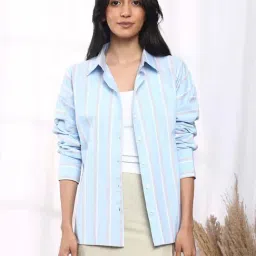 Pinacolada Blue Cotton Regular Fit Striped Shirt-picture-16