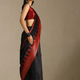 Soch Black Tussar Woven Design Saree With Stitched Blouse image 3