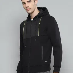 cloak & decker by monte carlo Cloak & Decker Mens Solid Black Hooded Neck Full Sleeve Sweatshirt image 3