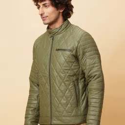 Being Human Dark Green Regular Fit Checks Biker Jacket image 3