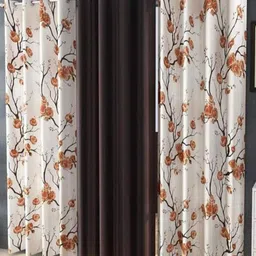 Galaxy Home Decor Brown & White Floral Printed 3 Pieces Door Curtain-image-71