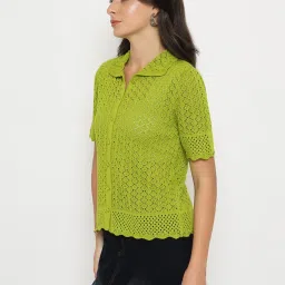 Madame Mehndi Cotton Regular Fit Self Pattern Top image 3