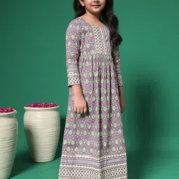 READIPRINT FASHIONS Kids Mauve & Green Printed Dress image 3