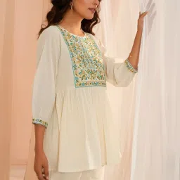 Libas Off-White Cotton Embroidered A Line Short Kurti image 3