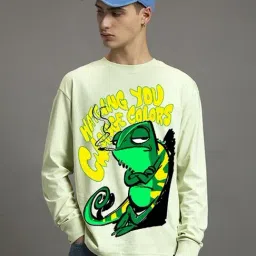 Bewakoof Fog Green Cotton Relaxed Fit Printed T-Shirt-image-10