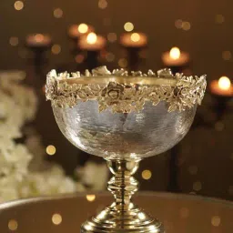 Pure Home and Living Amber & Gold Aluminium Bowl Shaped Candle Holder With Stand (500ml)-picture-32