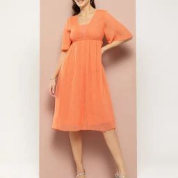 Qurvii Orange Plain A-Line Dress-picture-11