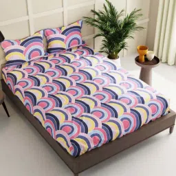 Bianca La Vogue Geometric Multicolor 152 TC Fabric Double Bedsheet with 2 Pillow Covers-picture-11
