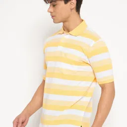 Duke Yellow & White Regular Fit Striped Polo T-Shirt image 3