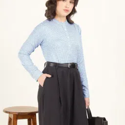 Hancock Blue Cotton Geometric Top-image-0