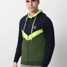 Peter England Navy Cotton Regular Fit Colour Block Hooded Sweatshirt image 3