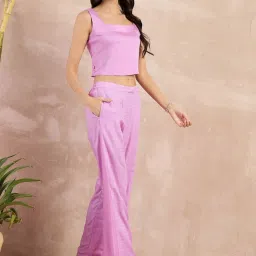 First Resort By Ramola Bachchan Purple Button Eco-Chic Vogue Flared Trouser image 3