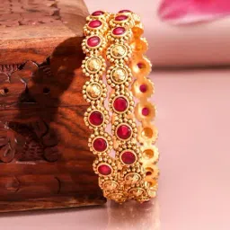 Rubans Set Of 2 Gold-Tone Plated Pink Bangles for Women image 3
