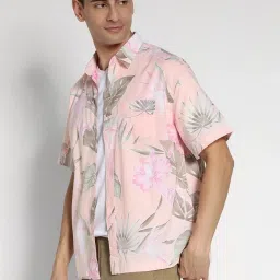 american eagle outfitters American Eagle Peach Cotton Regular Fit Floral Print Shirt image 3