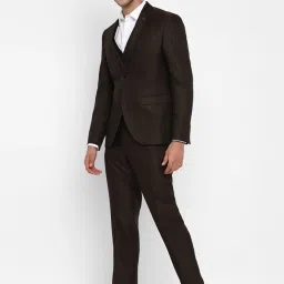 Turtle Brown Cotton Tailored Fit Self Design Three Piece Suit image 3