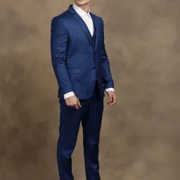 Turtle Blue Tailored Fit Self Design Three Piece Suit image 3