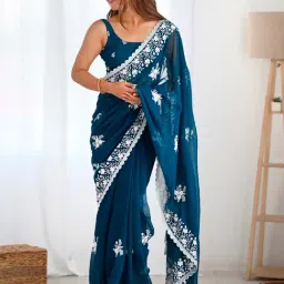 Saree Mall Blue Embellished Sarees With Unstitched Blouse-picture-16