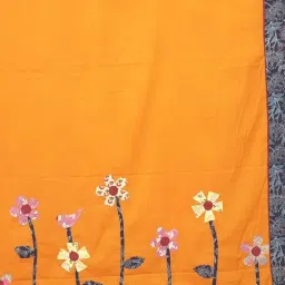 Unnati Silks Orange Floral Saree With Unstitched Blouse image 3