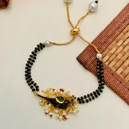 Abdesigns Ethnic Gold-Plated Parrot Pachi Kundan Mangalsutra Bracelet (Pink) image 3