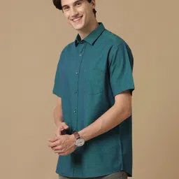 CAVALLO by Linen Club Green Contemporary Fit Shirt image 3