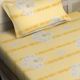 Klotthe Yellow 400 TC Cotton Single Elastic Book Fold Bedsheet with Pillow Cover image 3