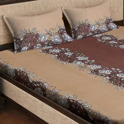 Klotthe Brown 300 TC Polycotton Double Elastic Book Fold Bedsheet with 2 Pillow Covers image 3