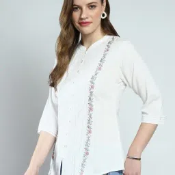 Monte Carlo White Regular Fit Embroidered Top image 3