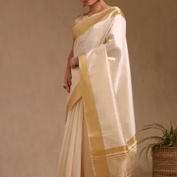 Soch Beige Other Solid Saree With Unstitched Blouse image 3