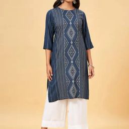 Rangmanch by Pantaloons Blue Embroidered Straight Kurta-picture-19