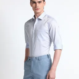 Arrow Blue Cotton Slim Fit Self Pattern Shirt image 3