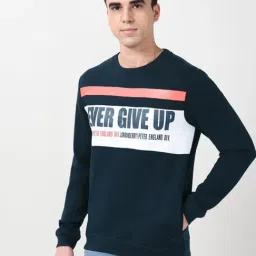 Peter England Navy Cotton Slim Fit Printed Sweatshirt image 3