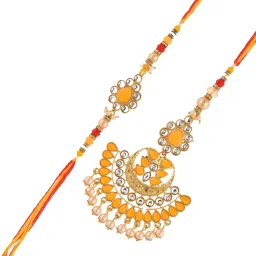 Aapno Rajasthan Beautiful Orange Stone Work Bhaiya Bhabhi Rakhi image 3