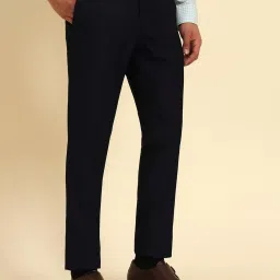 Cantabil Navy Blue Regular Fit Self Design Formal Trousers image 3