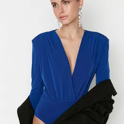 Trendyol Women Blue Solid Polyester Bodysuit-image-10