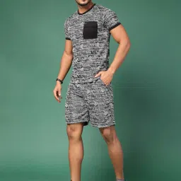 Rigo Grey Slim Fit Printed T-Shirt & Shorts Set image 3