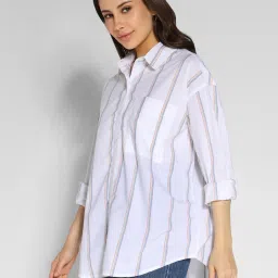 American Eagle Outfitters White Cotton Striped Shirt image 3