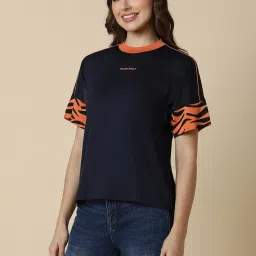 Allen Solly Navy & Orange Cotton Graphic Print T-Shirt image 3