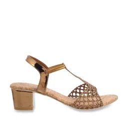 Mochi Women's Antique Gold Ankle Strap Sandals image 3