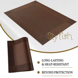 Aura Brown 12Pieces Border Chatai-Patterned Heat-Resistant Rectangular Table Placemats image 3