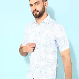 Crimsoune Club Blue Cotton Slim Fit Floral Print Shirt image 3