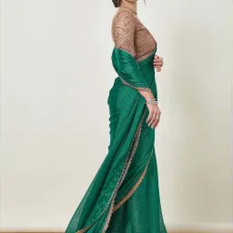 Soch Green Embellished Saree With Unstitched Blouse image 3