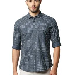 Basics Dark Grey Cotton Slim Fit Printed Shirt-picture-39