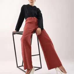RAREISM Rust Polyester Solid Trousers image 5