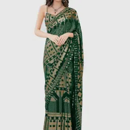 Odette Green & Golden Embellished Saree With Unstitched Blouse-image-67