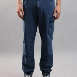 Crocodile Blue Cotton Solid Relaxed Fit Jeans-image-8