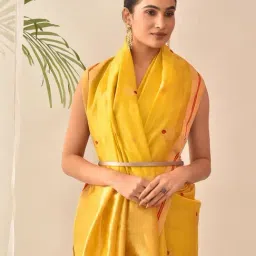 Jaypore Mustard Yellow Cotton Silk Self Design Chanderi Saree image 5