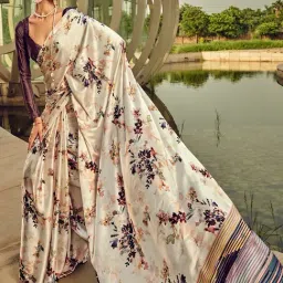 Saree Mall Beige Printed Sarees With Unstitched Blouse-image-86