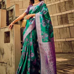 Saree Mall Green Woven Sarees With Unstitched Blouse-picture-21