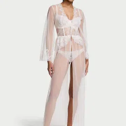 Victoria's Secret White Rose Lace and Tulle Corset Long Robe-image-10