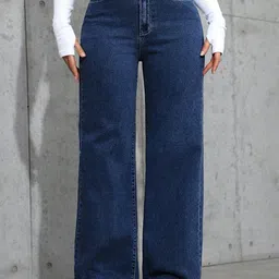 Outzidr Women Dark Washed Basic Wide Leg Jeans-picture-38